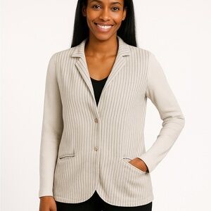 Soft Surroundings XS Long Lightweight Stripe Blazer Cotton Flax Casual Chic